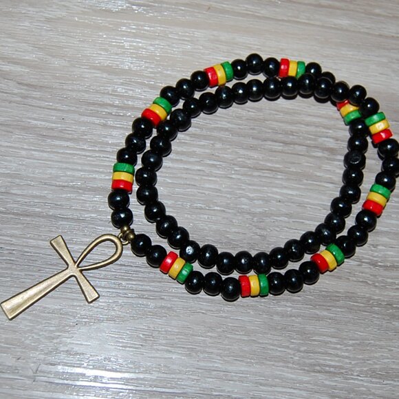 Ankh Cross Necklace,Rasta Necklace,Wood Necklace,Rasta Wooden Necklace,30 inches - Picture 3 of 3